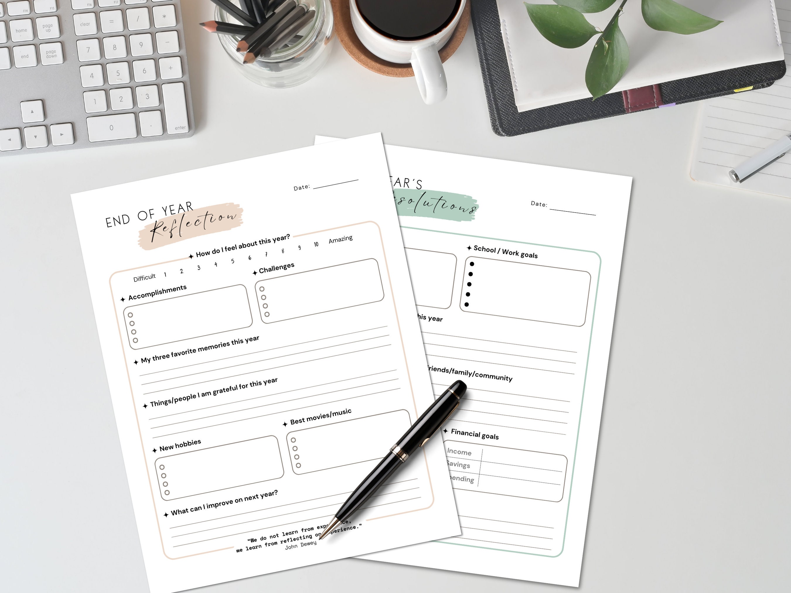 Year in Review New Year's Resolution Worksheet Bundle Instant Download ...