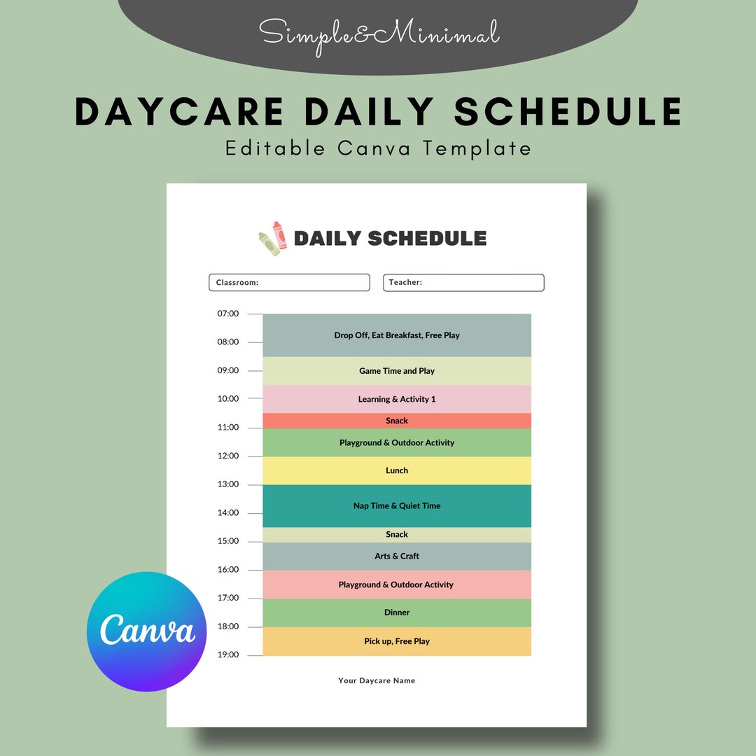 Daycare Daily Schedule Template Canva Simple Childcare Daily Etsy Daycare Daily Schedule Template Canva Simple Childcare Daily Etsy