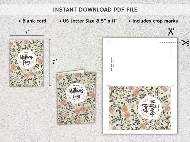 Mother's Day Card Printable DIY Mothers Day Card Boho Floral Design 5x7 ...
