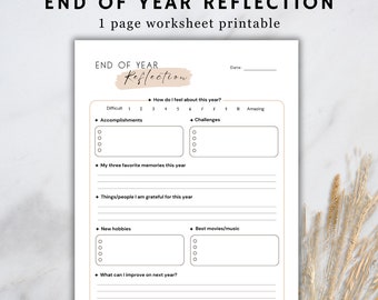 End of Year Reflection Worksheet: Printable Yearly Review (Digital Download)