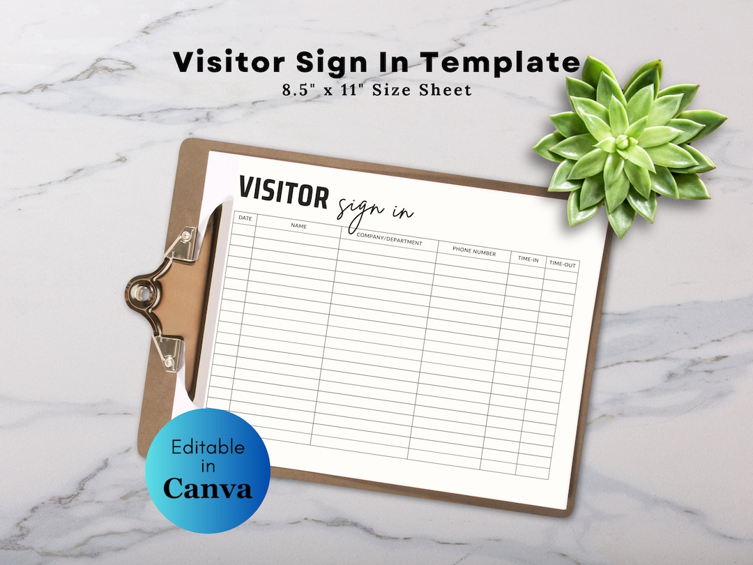 Visitor Sign in Sheet Template Canva Office Visitor Check in Sheet ...