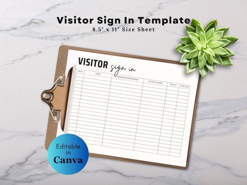 Visitor Sign in Sheet Template Canva Office Visitor Check in Sheet ...