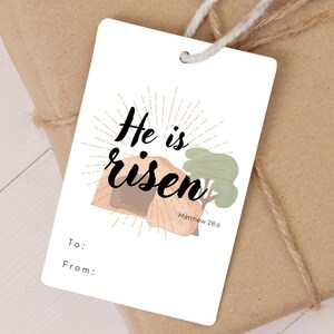 He Is Risen Gift Tag Printable Religious Easter Gift Tag DIY Easter Goodie Bag Tag for Church Sunday School Matthew 28 Easter Gift Bag Tag