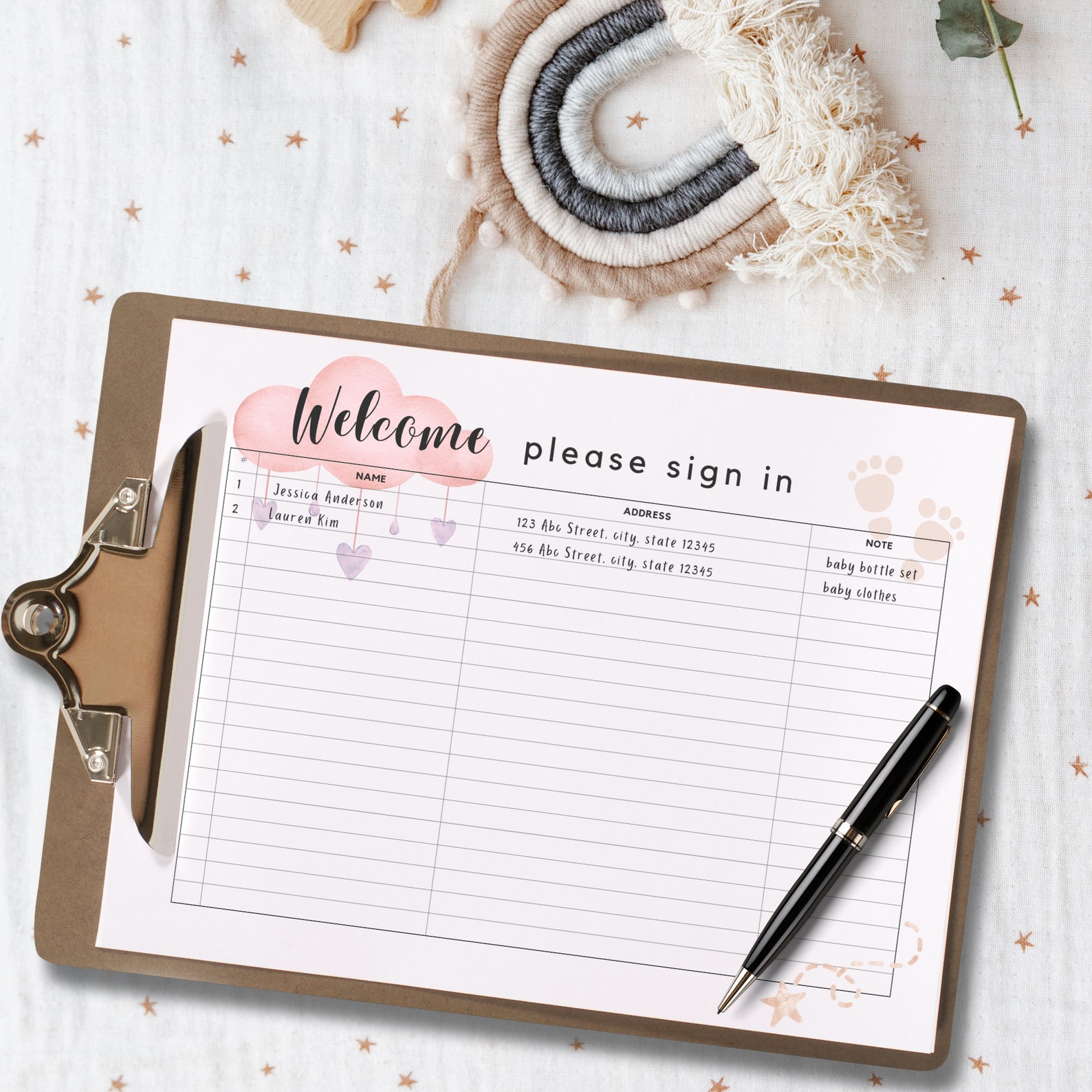 Baby Shower Guest Sign in Sheet Printable Pink Watercolor Theme Baby ...
