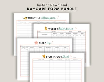 Daycare Form Bundle Daily Sign In Sheet Weekly Attendance Sheet Monthly Attendance Sheet Sleep Log PDF Printable Child Care Sign In Sheet