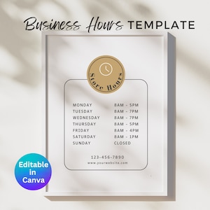 Modern Store Hours Template: Editable Business Hours Sign (Canva)