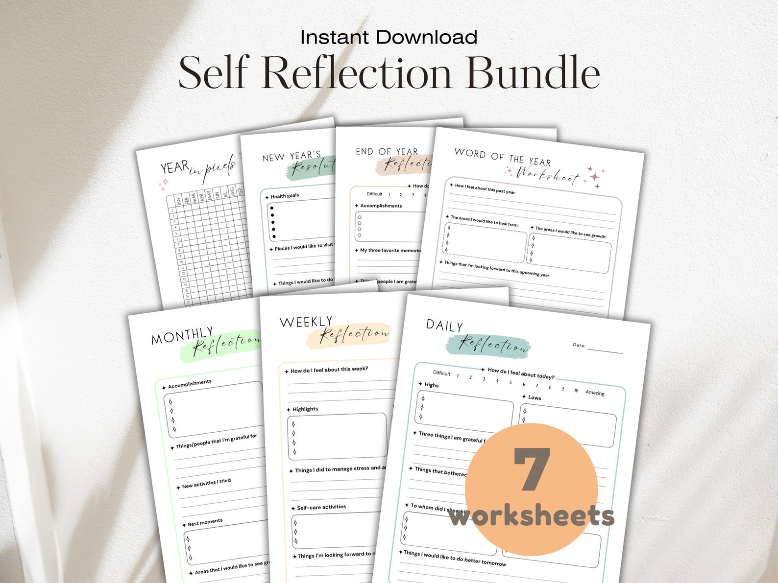 Self Reflection Worksheet Bundle Printable, Daily Weekly Monthly ...