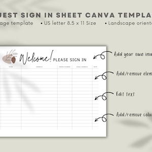 Editable Guest Sign-in Sheet Template: Canva Visitor Check-in (digital ...