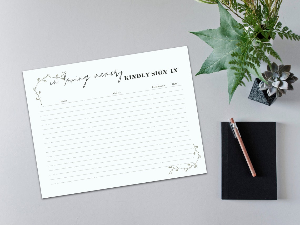 Funeral Sign in Sheet Printable Modern Funeral Guest Check in Sheet