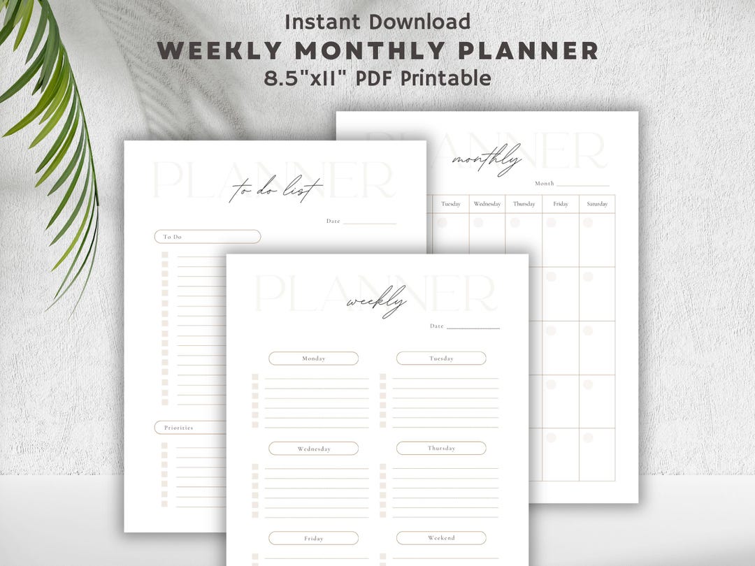 Printable Planner Bundle: To-Do Liste, Wochen- & Monatsplaner (PDF