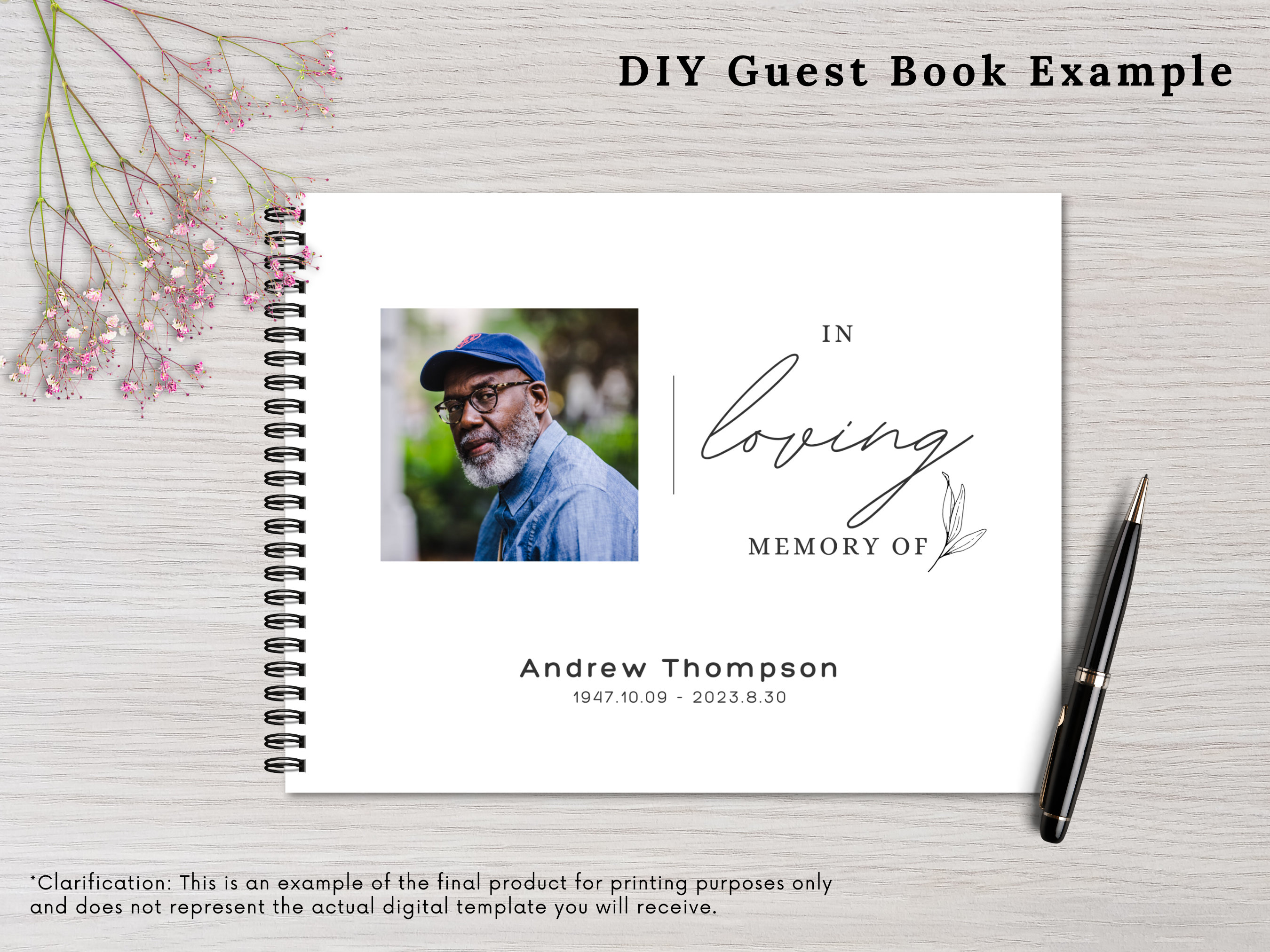 Funeral Guest Book Template DIY Funeral Sign in Book Canva Template 8.5