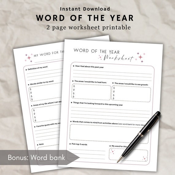 Word of The Year Worksheet Printable: Reflection & Resolution (PDF)