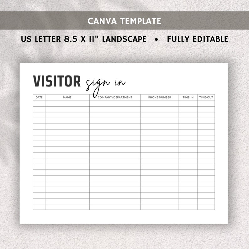 Visitor Sign in Sheet Template Canva Office Visitor Check in Sheet ...