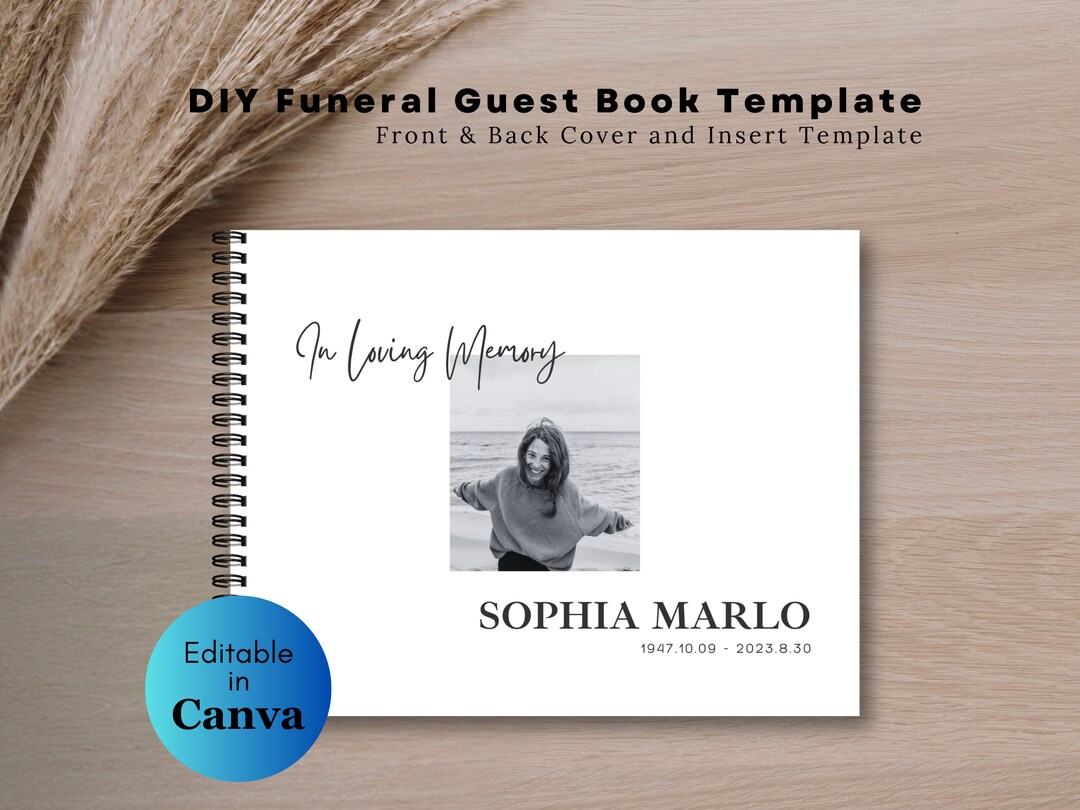 Funeral Guest Book Template Modern DIY Funeral Sign in Book Editable ...