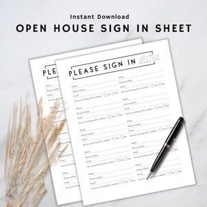 Open House Sign In Sheet Minimalist Printable Simple Open House Sign In Sheet Instant Download Client Sign In Sheet PDF Printable