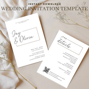 DIY Hochzeitseinladungsvorlage Modernes Canva Bearbeitbar Die Details Einladung 5 x 7 Doppelseitige Einladungsvorlage Minimalistisches Design