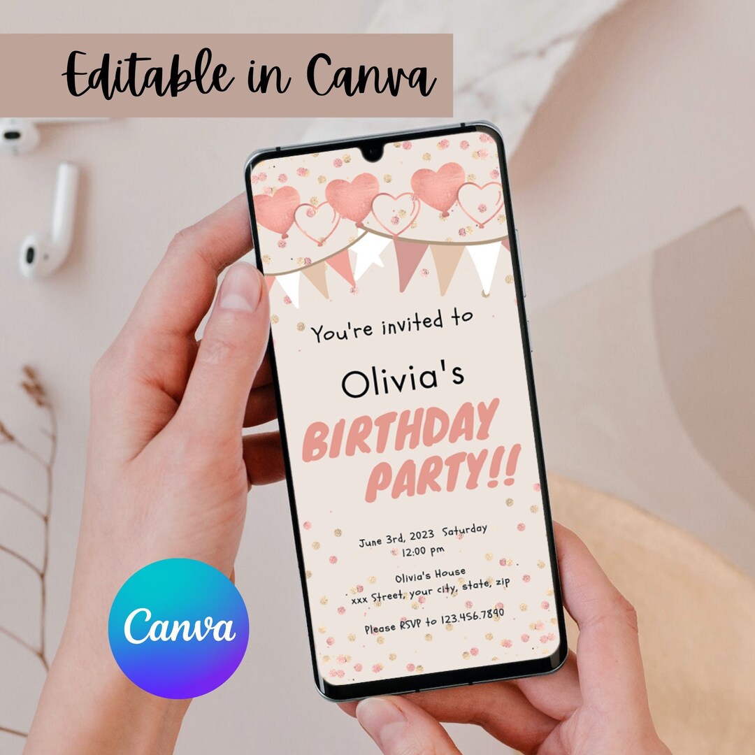 Digital Birthday Invitation Card Template Canva Editable Etsy