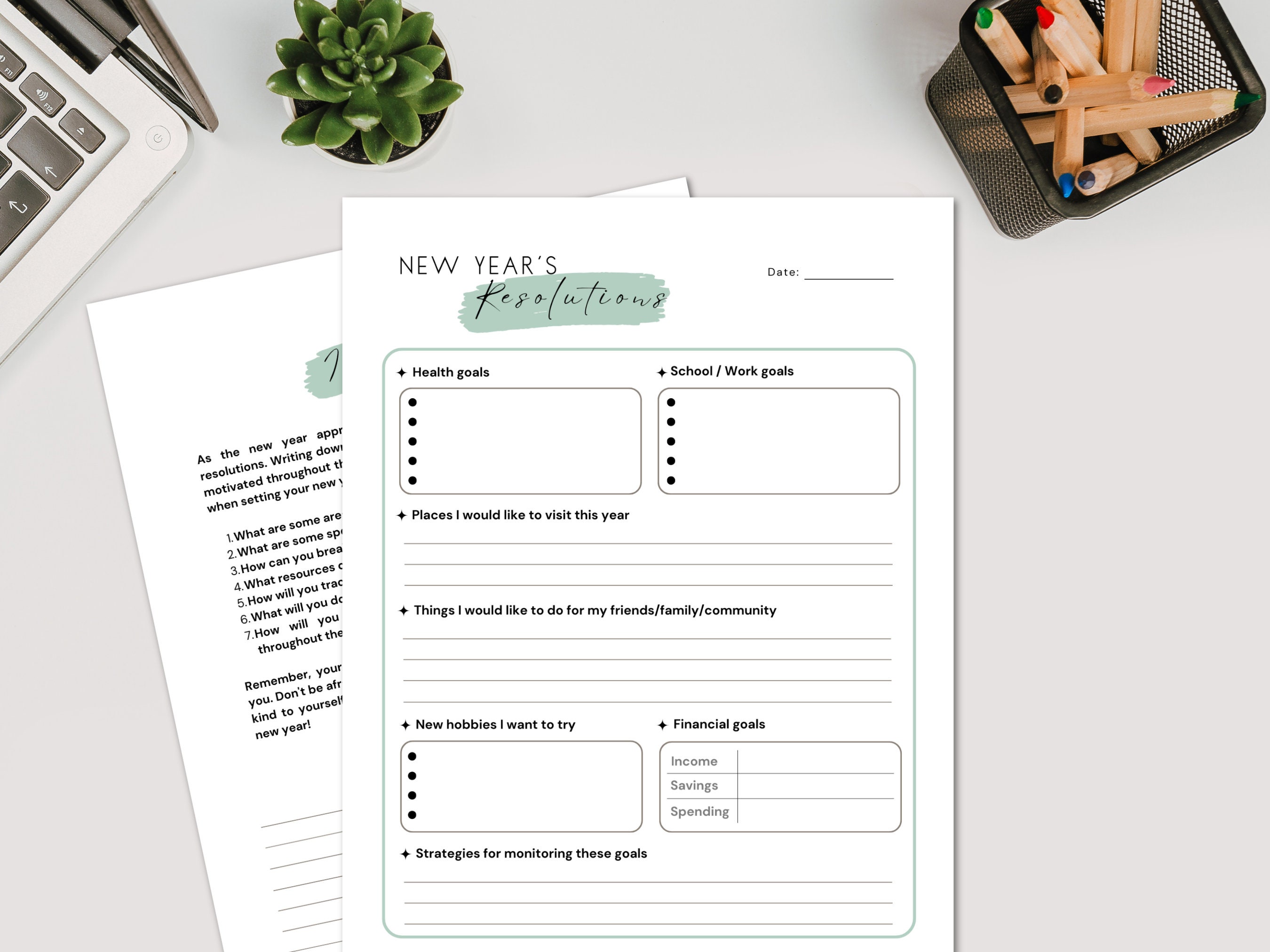 New Year's Resolution Worksheet Download 1 Page Resolution Sheet ...