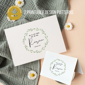 He Has Risen Easter Card Printable Religious Easter Card For Church Sunday DIY Printable Easter Card Leaf Wreath Christian Easter Card