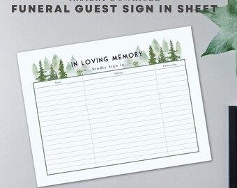 Forest Funeral Guest Sign-In Sheet: Modern Tree Design (PDF Download)