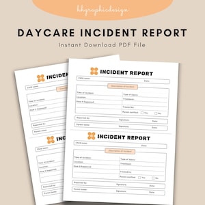 Daycare Incident Report Printable Child Care Accident Report Printable Ouch Report Home Care Accident Report Instant Download