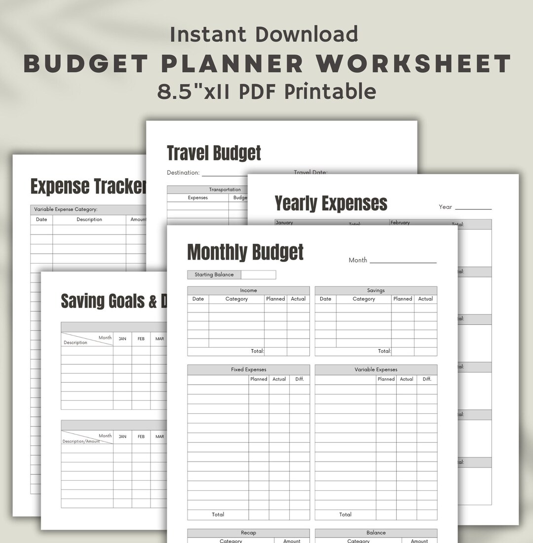 Budget Planner Printable Worksheet Bundle Monthly Budget Expense