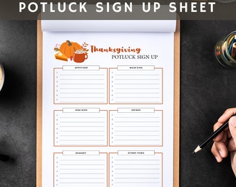 Thanksgiving Potluck Sign-Up Sheet, Pumpkin Theme (Printable PDF)