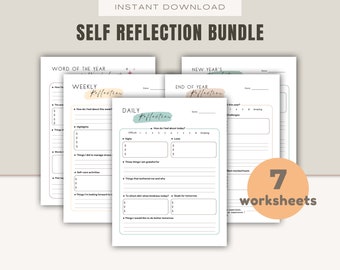 Self Reflection Worksheet Bundle, Daily, Weekly, Monthly (PDF)