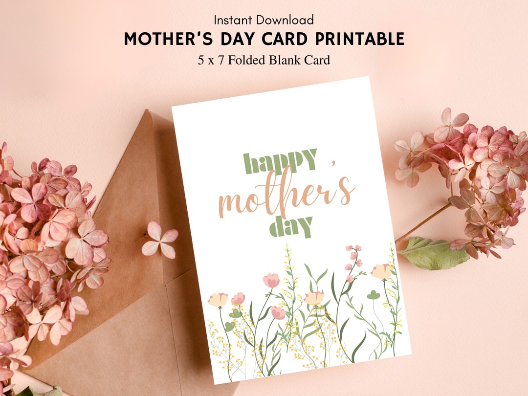 Mother's Day Card Printable Floral DIY Mothers Day Card 5x7 Blank ...