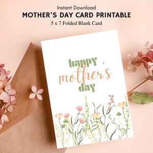 Biglietto per la festa della mamma Biglietto per la festa della mamma floreale stampabile fai-da-te Biglietto piegato vuoto 5x7 Biglietto per la festa della mamma felice stampabile Download istantaneo