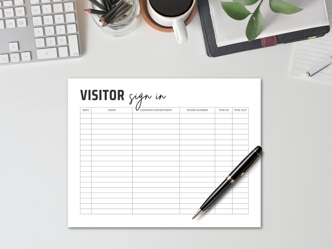 Visitor Sign in Sheet Printable Guest Check in Sheet for Office Shops ...