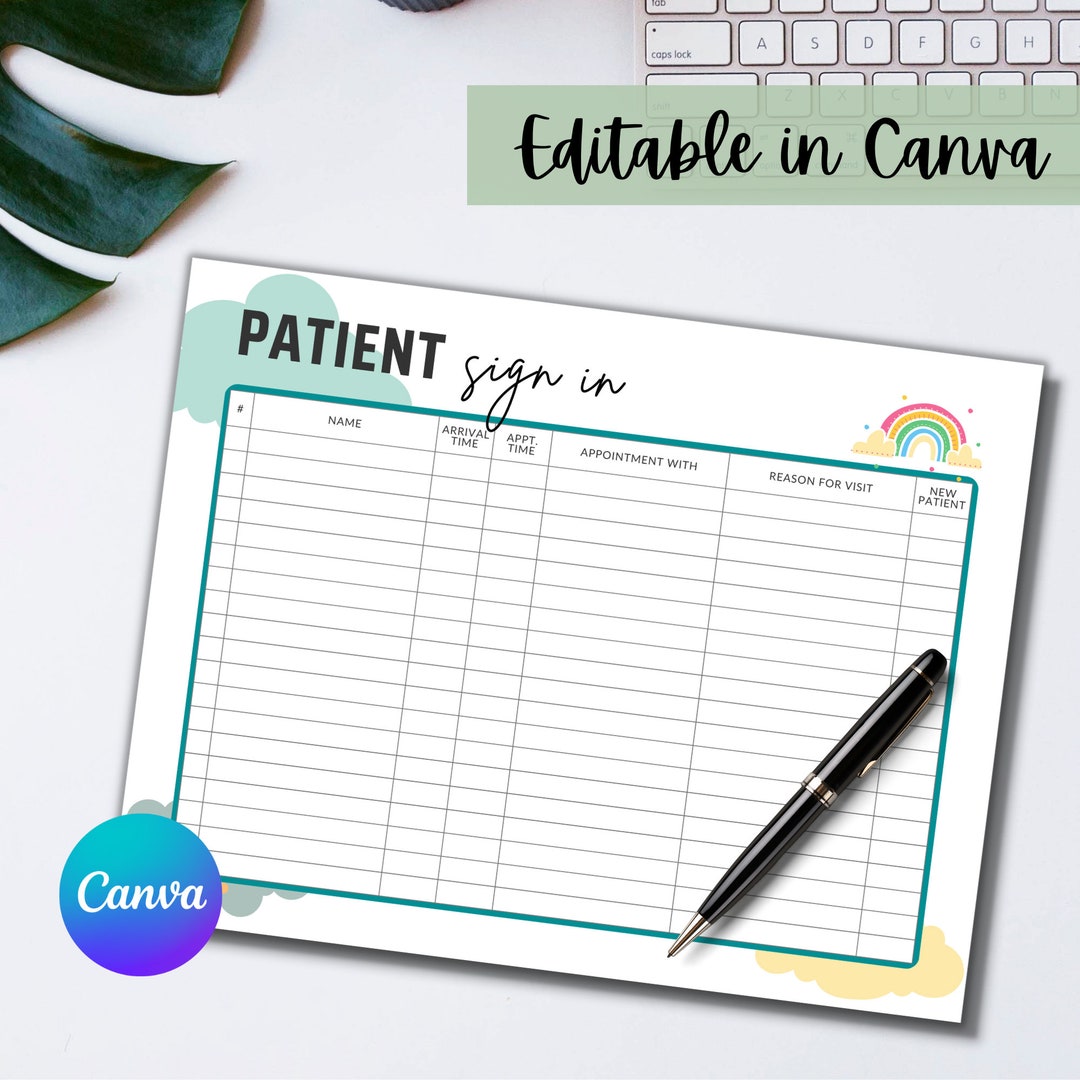 Patient Sign in Sheet Editable Template Canva Template for - Etsy