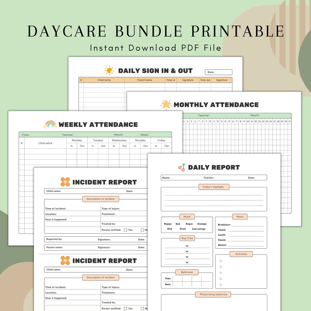 Daycare Form Bundle Printable Daycare Sign in and Out Weekly Etsy Daycare Form Bundle Printable Daycare Sign in and Out Weekly Etsy