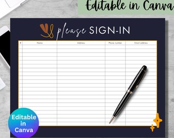 Guest Sign-in Sheet Template Canva Please Sign in Sheet Editable Template For Open House School Office Wedding Event Sign in Sheet Template