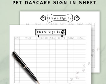 Pet Daycare Sign In/Out Sheet Printable: Modern Design (PDF Download)