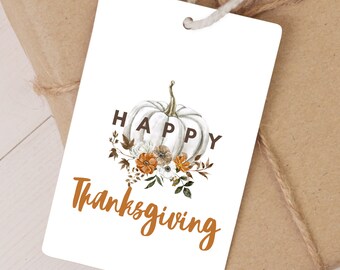 Thanksgiving Gift Tag Printable, Floral Pumpkin Design (PDF Download)