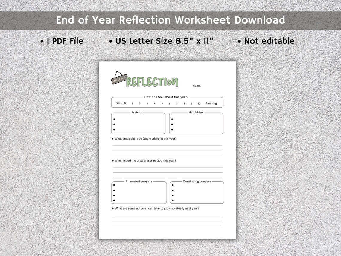 Religious End of Year Reflection Worksheet (PDF) - Etsy