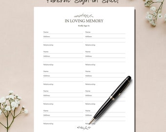 Funeral Sign In Sheet Printable Funeral Guest Book Insert Printable Modern Leaf Design Funeral Guest Sign In Instant Download