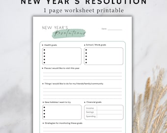New Year's Resolution Worksheet: Goal Setting Printable (Digital Download)