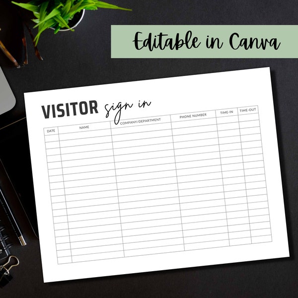 Visitor Sign In Sheet Template Canva Office Visitor Check In Sheet Template Canva Editable Template Guest Check In Modern Simple Design