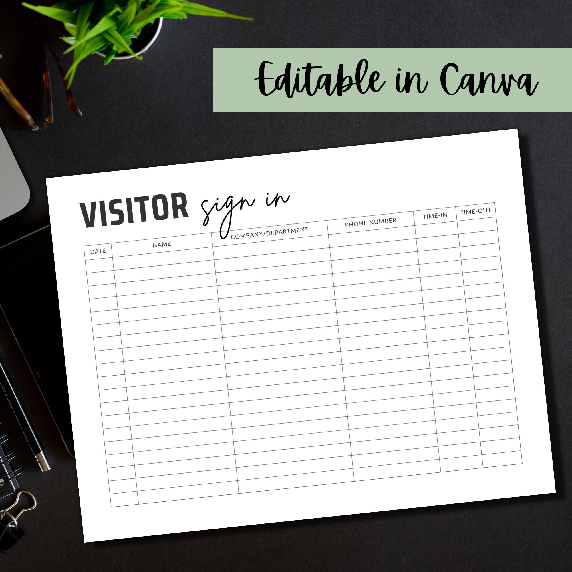 Visitor Sign in Sheet Template Canva Office Visitor Check in Sheet ...