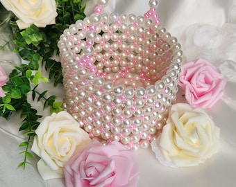 Pink and Ivory - Flower girl Pearl Basket &quot;Nya&quot; Style