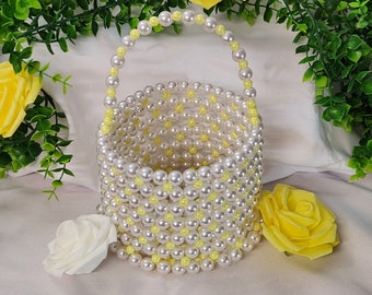 Yellow and White - Flower girl Pearl Basket &quot;Nya&quot; Style