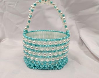 Teal and Ivory - Flower Girl Pearl Basket &quot;Malia&quot; Style