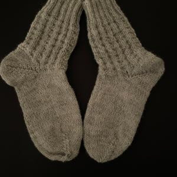 Socken handgestrickt, Größe 38/39, beige, 6-fach-Sockenwolle, hochwertiges Garn, Unikat