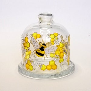 Bee and honeycomb glass lemon holder hand painted Personalised gift for neighbour Rustic Kitchen decor