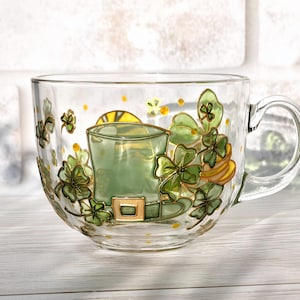 Personalized Irish Shamrock Mug, Lucky four Leaf Clover Mug, St. Patricks Day Initial Mug, St. Paddys Day Gift, Lucky Day Gift for him
