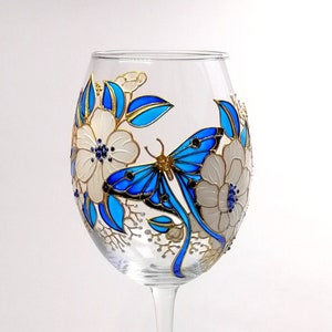 Hand-Painted Luna Moth Wine Glass: Personalized Butterfly Gift