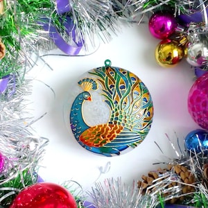 Peacock Christmas Ornament Hand Painted Christmas Ball Tree - Etsy