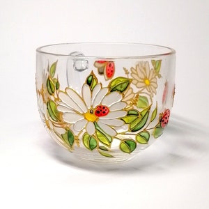 Tasse à café marguerite peinte à la main Tasse à café coccinelle Tasse à thé personnalisée Grand cadeau pour les amateurs de café Tasse à fleurs Cadeau de fête des mères pour femme Nouvelle maison